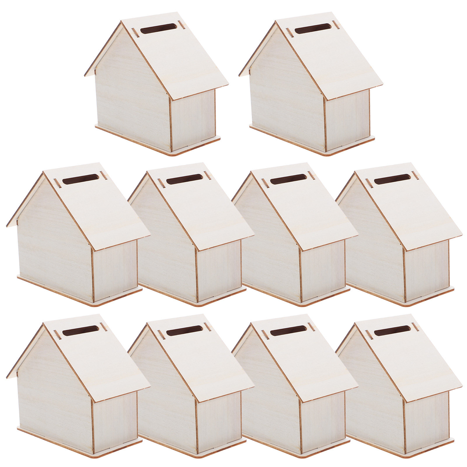 Kids Education Savings - 10Pcs Wooden DIY Cabin Coin Bank